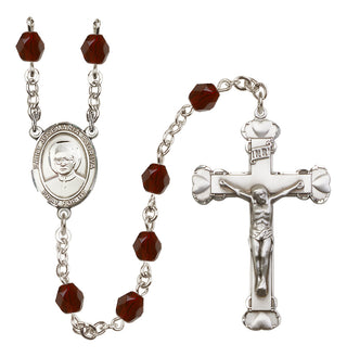 Silver Plated 6mm Fire Polished Saint Josemaria Escriva Rosary in Garnet