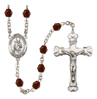 Silver Plated 6mm Fire Polished Saint Simon the Apostle Rosary in Garnet
