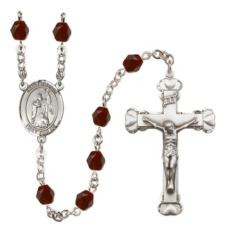 Silver Plated 6mm Fire Polished Saint Drogo Rosary in Garnet