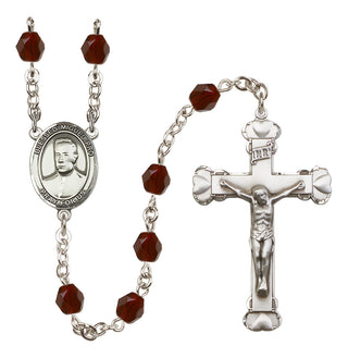 Silver Plated 6mm Fire Polished Blessed Miguel Pro Rosary in Garnet
