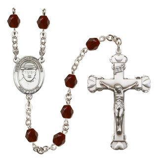 Silver Plated 6mm Fire Polished Saint Damien of Molokai Rosary in Garnet