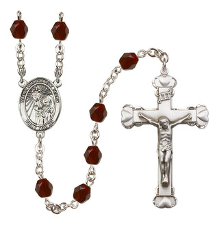 Silver Plated 6mm Fire Polished Saint Margaret Mary Alacoque Rosary in Garnet