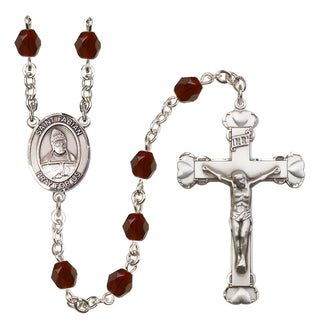 Silver Plated 6mm Fire Polished Saint Fabian Rosary in Garnet
