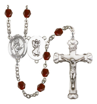 Saint Christopher and Tennis Rosary with Garnet Beads