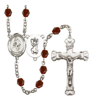 Saint Christopher and Wrestling Rosary with Garnet Beads
