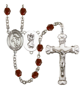 Saint Christopher and Track&Field Rosary with Garnet Beads