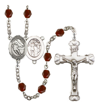Saint Sebastian and Hockey Rosary with Garnet Beads