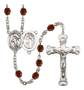 Saint Sebastian and Track & Field-Woman Rosary with Garnet Beads