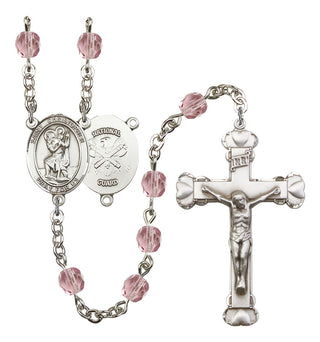 Saint Christopher and Nat'l Guard Rosary with Light Amethyst Beads