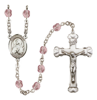 Silver Plated 6mm Fire Polished Saint Dorothy Rosary in Light Amethyst