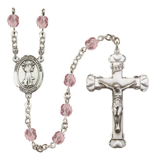 Silver Plated 6mm Fire Polished Saint Francis of Assisi Rosary in Light Amethyst