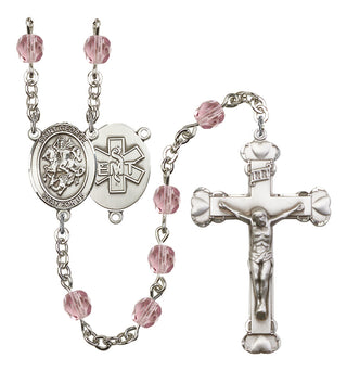 Saint George and EMT Rosary with Light Amethyst Beads