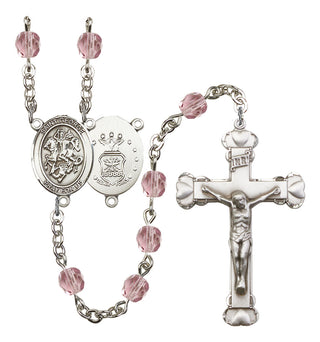 Saint George and Air Force Rosary with Light Amethyst Beads