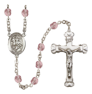 Silver Plated 6mm Fire Polished Saint George Rosary in Light Amethyst