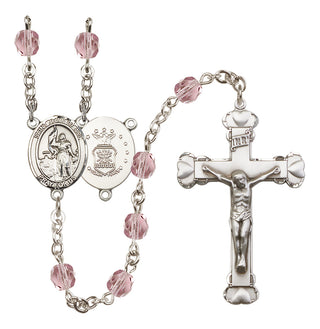 Silver Plated 6mm Fire Polished Saint Joan of Arc / Air Force Rosary in Light Amethyst