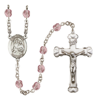 Silver Plated 6mm Fire Polished Saint Raphael the Archangel Rosary in Light Amethyst