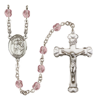 Silver Plated 6mm Fire Polished Saint Sebastian Rosary in Light Amethyst