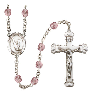 Silver Plated 6mm Fire Polished Saint Christopher/Gymnastics Rosary in Light Amethyst