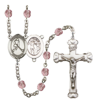 Saint Sebastian and Ice Hockey Rosary with Light Amethyst Beads