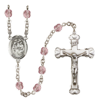 Silver Plated 6mm Fire Polished Holy Family Rosary in Light Amethyst