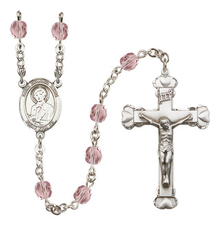 Silver Plated 6mm Fire Polished Saint Dominic Savio Rosary in Light Amethyst