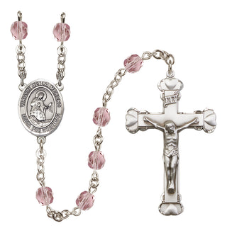 Silver Plated 6mm Fire Polished Virgen de la Merced Rosary in Light Amethyst