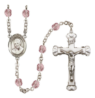Silver Plated 6mm Fire Polished Saint Luigi Orione Rosary in Light Amethyst