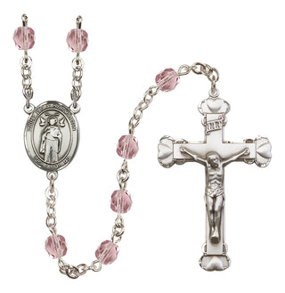Silver Plated 6mm Fire Polished Saint Ivo of Kelmartin Rosary in Light Amethyst