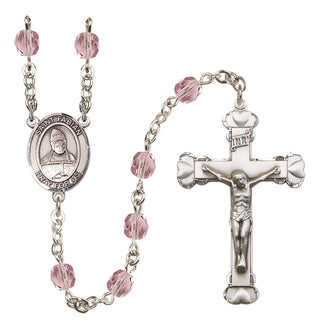 Silver Plated 6mm Fire Polished Saint Fabian Rosary in Light Amethyst