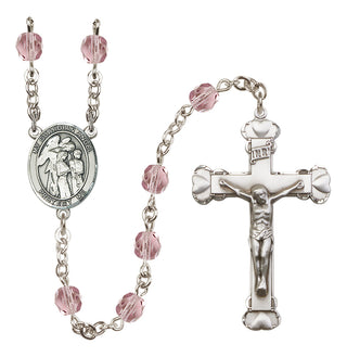Silver Plated 6mm Fire Polished Guardian Angel w/Children Rosary in Light Amethyst