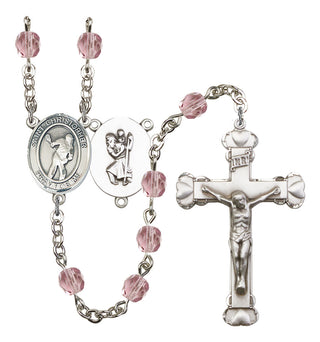 Saint Christopher and Lacrosse Rosary with Light Amethyst Beads