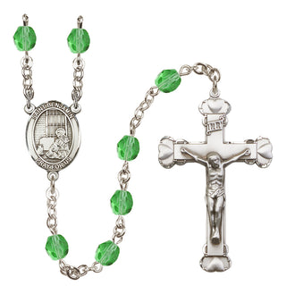 Silver Plated 6mm Fire Polished Saint Benjamin Rosary in Peridot
