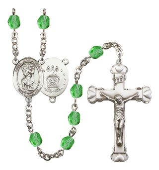 Saint Christopher and Air Force Rosary with Peridot Beads