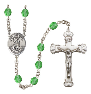 Silver-Plated 6mm San Cristobal  Engraved Catholic Rosaries