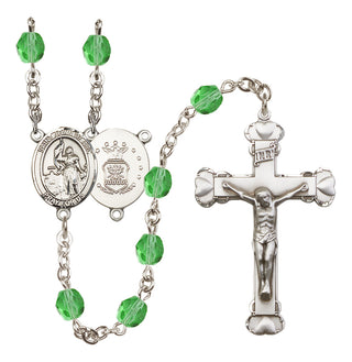 Silver Plated 6mm Fire Polished Saint Joan of Arc / Air Force Rosary in Peridot