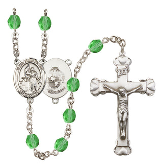 Silver Plated 6mm Fire Polished Saint Joan of Arc / Marines Rosary in Peridot