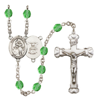 Silver Plated 6mm Fire Polished Saint Joan of Arc / Navy Rosary in Peridot