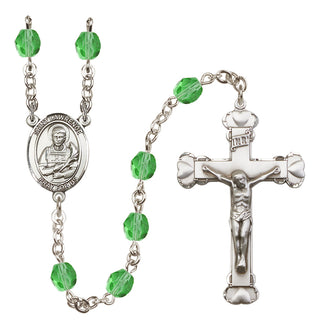 Silver Plated 6mm Fire Polished Saint Lawrence Rosary in Peridot