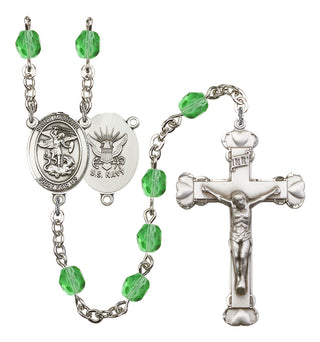 Saint Michael and Navy Rosary with Peridot Beads