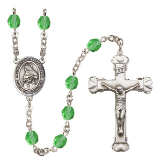 Silver Plated 6mm Fire Polished Virgen de la Divina Providencia Rosary in Peridot