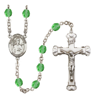 Silver Plated 6mm Fire Polished Saint Leo the Great Rosary in Peridot
