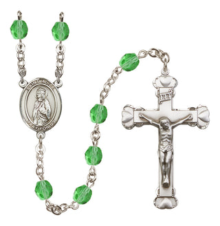 Silver Plated 6mm Fire Polished Saint Alice Rosary in Peridot