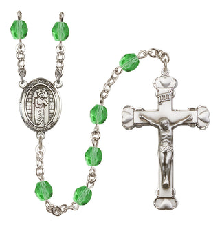 Silver Plated 6mm Fire Polished Saint Matthias the Apostle Rosary in Peridot