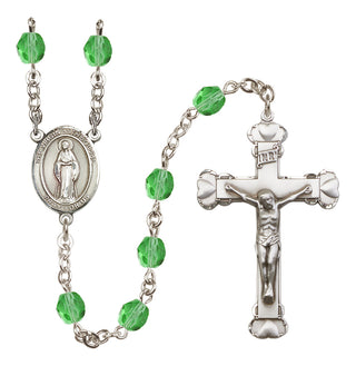 Silver Plated 6mm Fire Polished Virgin of the Globe Rosary in Peridot