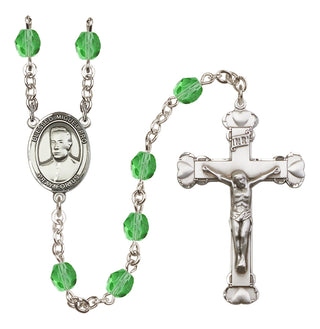 Silver Plated 6mm Fire Polished Blessed Miguel Pro Rosary in Peridot