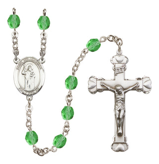 Silver Plated 6mm Fire Polished Saint Columbkille Rosary in Peridot