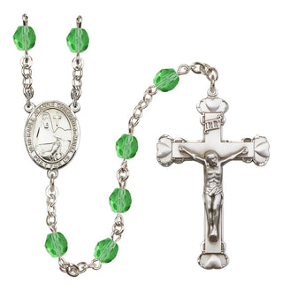 Silver Plated 6mm Fire Polished Saint Jeanne Chezard de Matel Rosary in Peridot