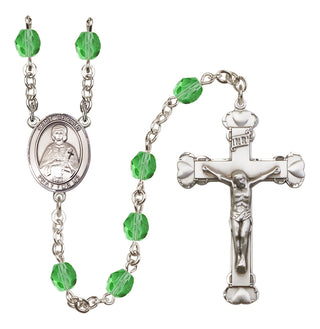 Silver Plated 6mm Fire Polished Saint Gerald Rosary in Peridot
