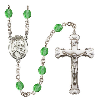 Silver Plated 6mm Fire Polished Saint Viator of Bergamo Rosary in Peridot