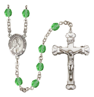 Silver Plated 6mm Fire Polished Saint Anthony Mary Claret Rosary in Peridot